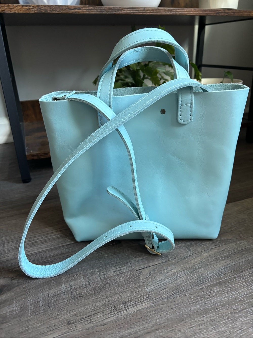Portland Leather Goods Mini Crossbody tote in light blue - Picture 2 of 7